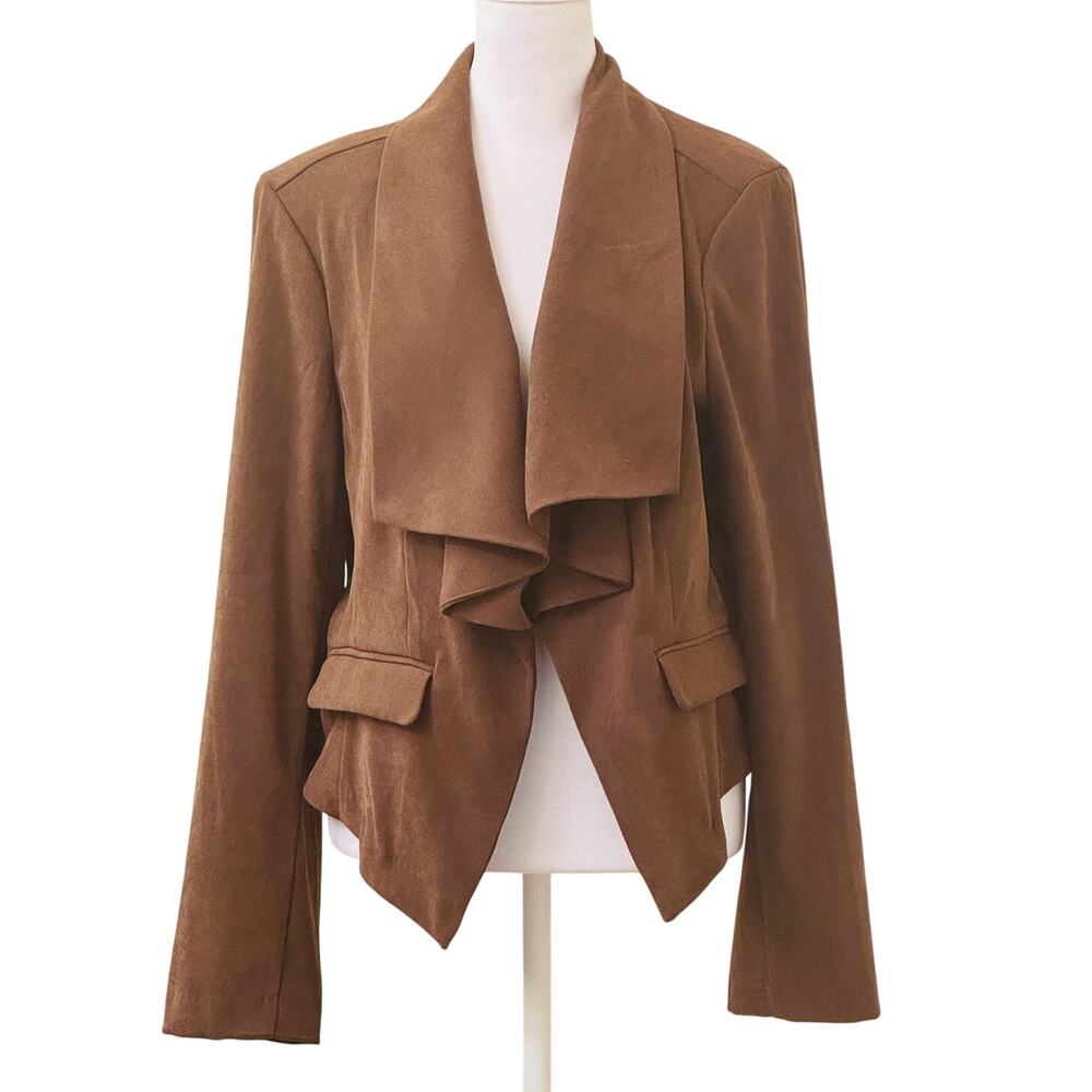 New York Clothing Co. Brown Open Front Short Jacket Long Sleeve Size L